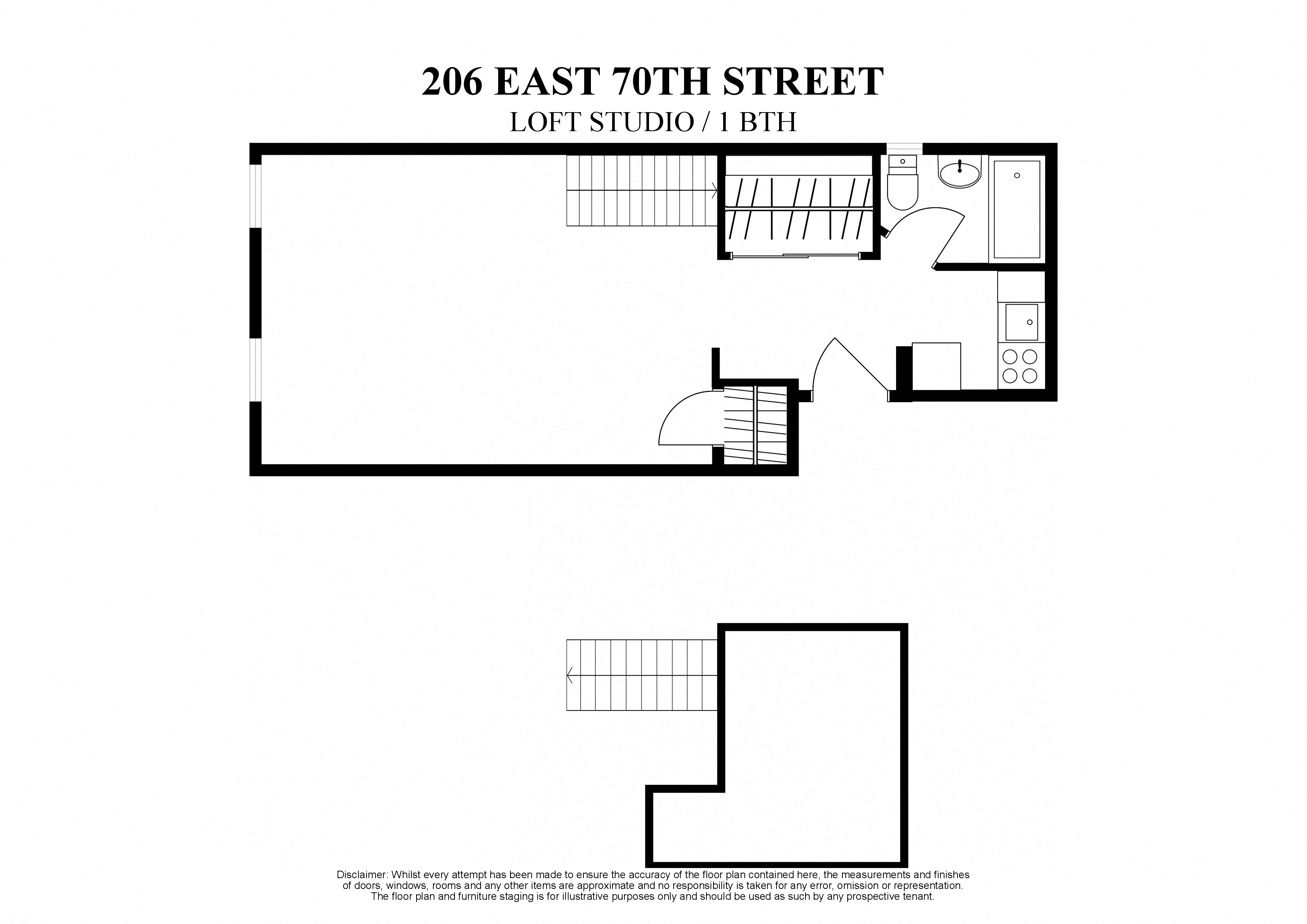 Floor plan for studio, 1 bath, 300 sqft